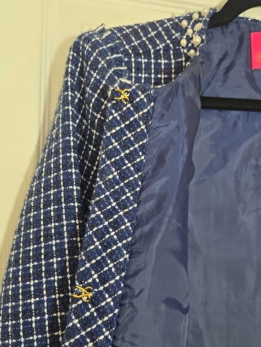 Lilly Pulitzer Vianne Tweed Jacket Low Tide Navy Size 8 Pearl Trim - Picture 11 of 16
